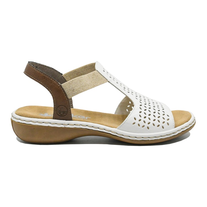 Sandale dama joase Rieker, albe perforate din piele naturala RIK65917-80, Alb