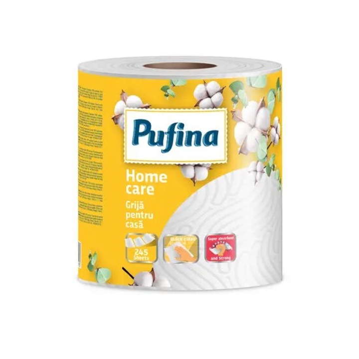Rola prosoape hartie, Pufina, 245 foi, 50 m, 2 straturi