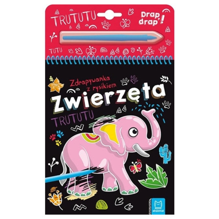 Carte de colorat cu zgarietura si stylus AKSJOMAT animale, 31734