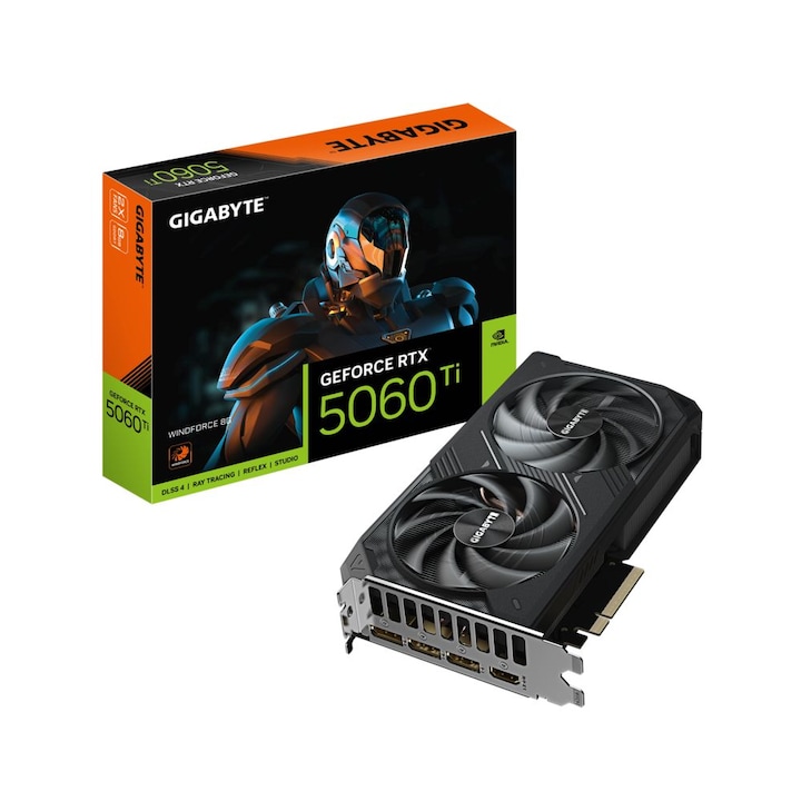 Видеокарта, Gigabyte, RTX5060 TI WINDFORCE 8G, 8GB, GDDR7, 128bit, 1xHDMI, 3xDisplayPort, Черна