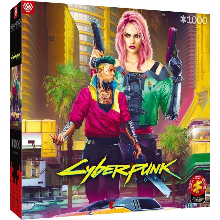 1000 darabos Cyberpunk 2077 giccses stílusú puzzle, 48x68cm, többszínű, készlet