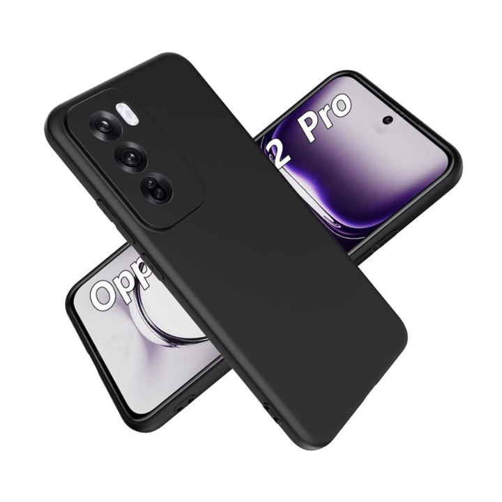 Кейс за телефон, съвместим с Oppo Reno12 Pro 5G, мек силикон премиум, удароустойчив, защита на камерата, микрофибърна вътрешност (кадифе), повдигнати ръбове за защита на екрана, черен
