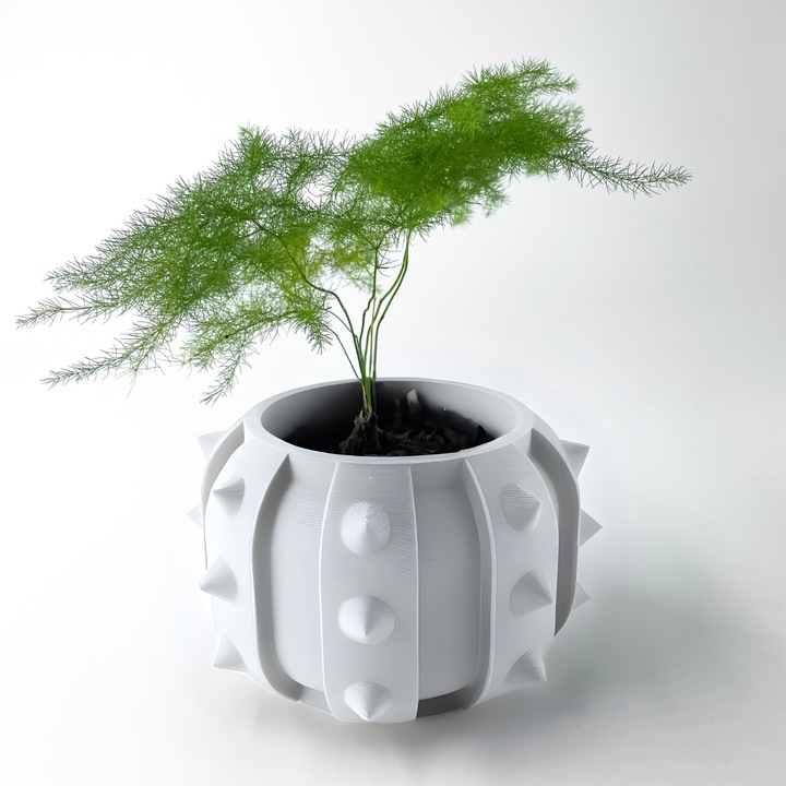 Ghiveci de flori 3d Spike rotund 16.5 x 12 cm, Culoare Alb