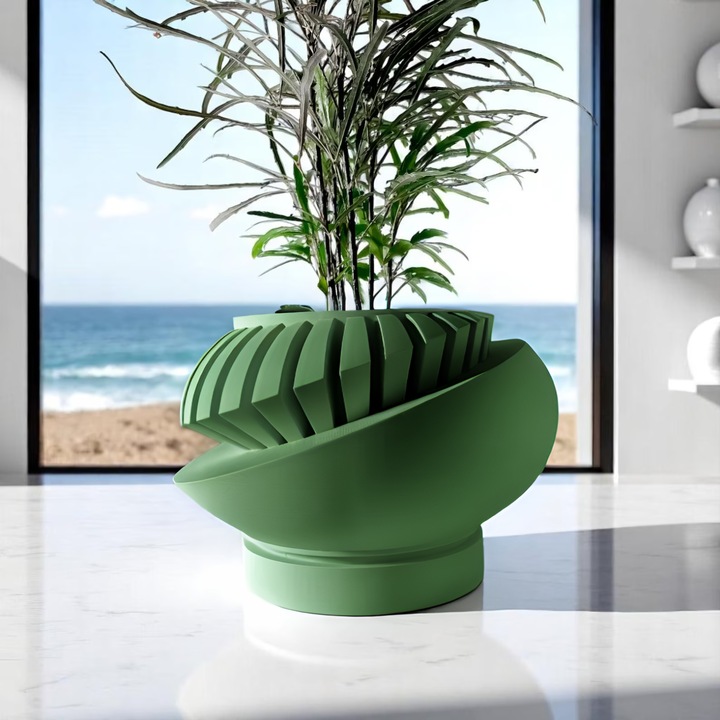 Ghiveci de flori 3d Planet rotund 17 x 11 cm, Culoare Verde