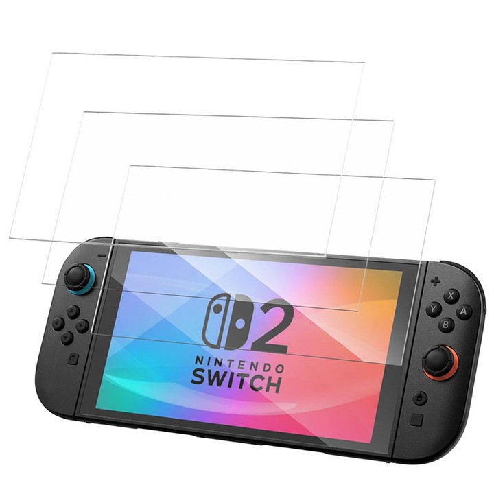 Комплект от 3 протектора за екран от закалено стъкло, съвместими с Nintendo Switch 2, твърдост 9H, HD, ултратънки, устойчиви на пръстови отпечатъци, водоустойчиви, без мехурчета, нечупливи, прозрачни