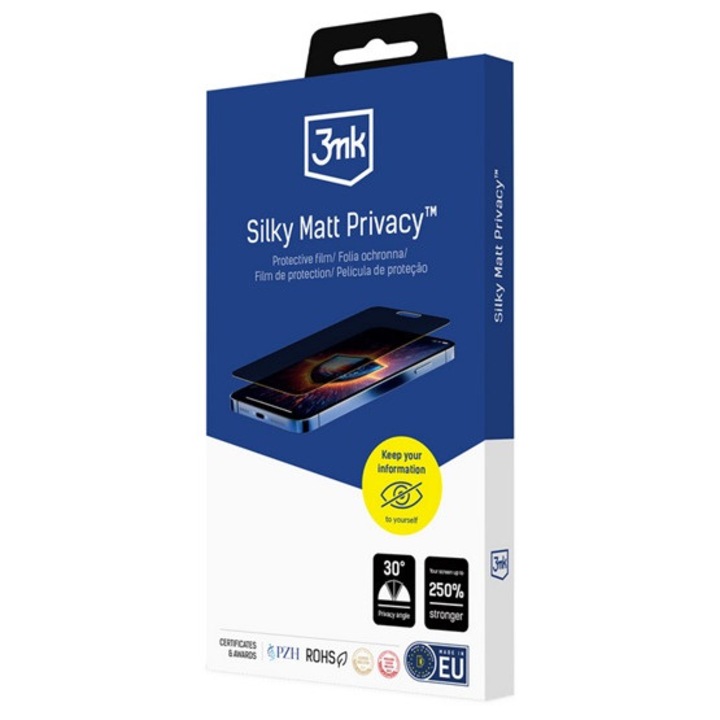 3mk silky matt privacy képernyővédő fólia, matt, hydrogél öngyógyító, tokbarát, betekintés védelem, átlátszó, kompatibilis: Vivo V50