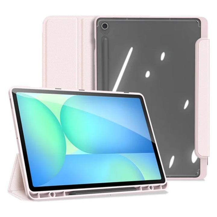 Dux ducis toby tabletvédő álló, bőr hatású, aktív flip, oldalra nyíló, trifold, asztali tartó, ceruza tartó, rózsaszín, kompatibilis: Samsung Galaxy Tab S10 FE Plus WIFI, SM-X626, / Galaxy Tab S10 FE Plus LTE, SM-X620