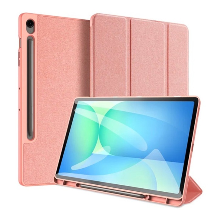 Dux ducis domo tabletvédő álló, bőr hatású, aktív flip, oldalra nyíló, trifold, asztali tartó, ceruza tartó, rózsaszín, kompatibilis: Samsung Galaxy Tab S10 FE Plus WIFI, SM-X626, / Galaxy Tab S10 FE Plus LTE, SM-X620