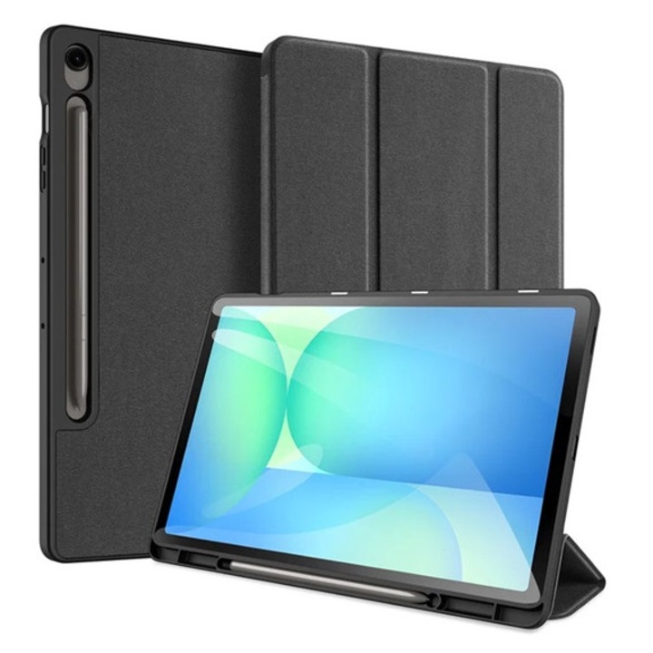 Dux ducis domo tabletvédő álló, bőr hatású, aktív flip, oldalra nyíló, trifold, asztali tartó, ceruza tartó, fekete, kompatibilis: Samsung Galaxy Tab S10 FE Plus WIFI, SM-X626, / Galaxy Tab S10 FE Plus LTE, SM-X620