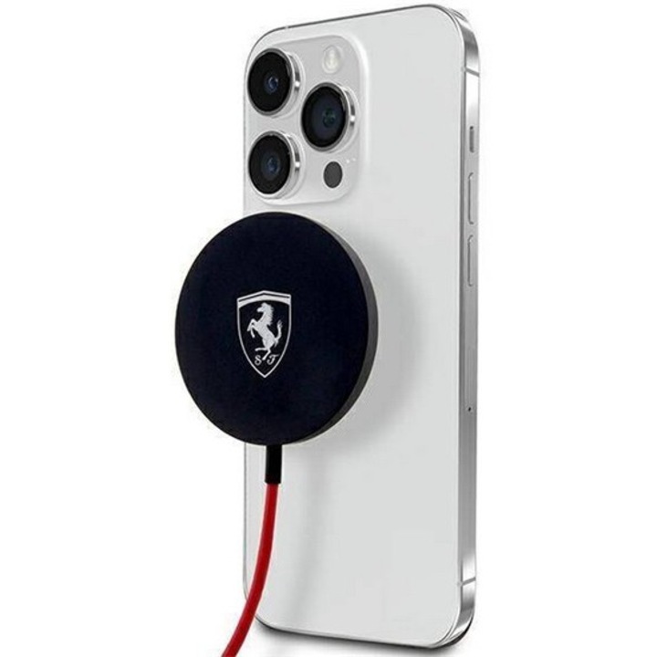 Ferrari asztali töltő, 15w, gyorstöltő, wireless, magsafe + type-c tápkábel, fekete