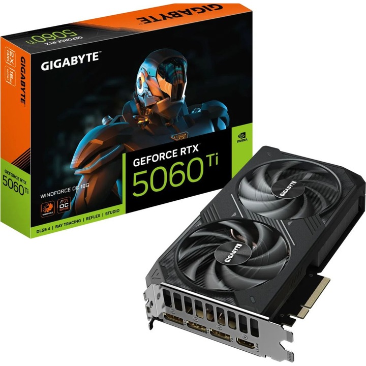 Gigabyte RTX5060 TI WINDFORCE OC 16G nVidia, RTX 50 Series, PCIE, 16GB, GDDR7, 128bit, GPU:2587MHz, RAM:28000MHz, Aktív hűtés, 1xHDMI, 3xDisplayPort, gamer videokártya