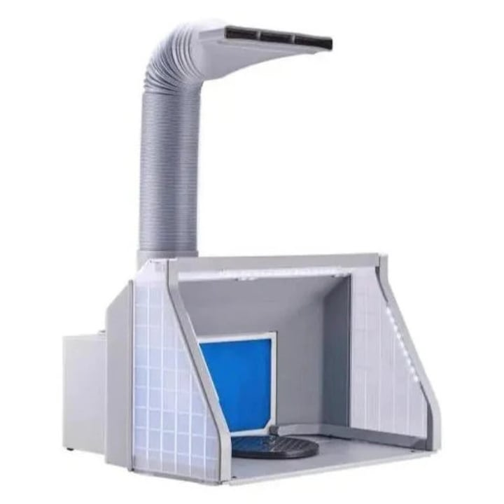 Airbrush szórófülke, dupla ventilátor, LED lámpák, 49, 2 cm, kipufogócső, hordozható, szürke