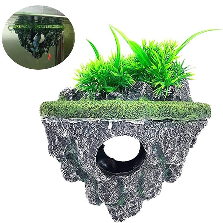 Decoratiuni acvariu, Non-toxic si inofensiv, potrivit pentru toate terariile, acvarii, de apa dulce si apa sarata, pentru pesti mici si mijlocii, rasina, Reutilizabile, Portabil, Usor de curatat, 13*9*13cm, multicolor