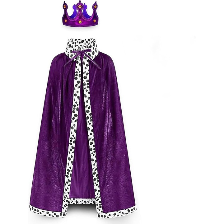 Costumatie serbare copii Print mov, pelerina si coroana mov, 5-9 ani, Funny Party Shop®