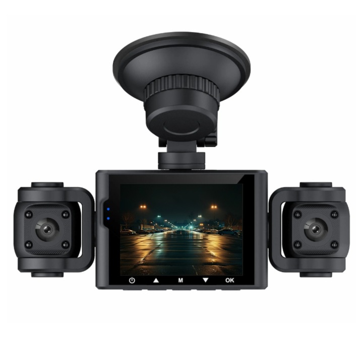 Автомобилна DVR видеокамера, EM-S7, 4 обектива - пълна видимост, 1920x1080 px, IPS дисплей 13x5 cm, нощно виждане, WiFi