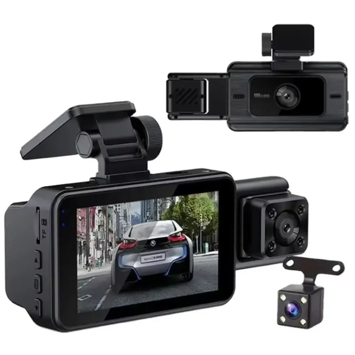 Camera video auto DVR, EM-S15, 3 lentile - vizibilitate completa, 1920x1080 px, Display 3.0 inch, Night Vision, WiFi