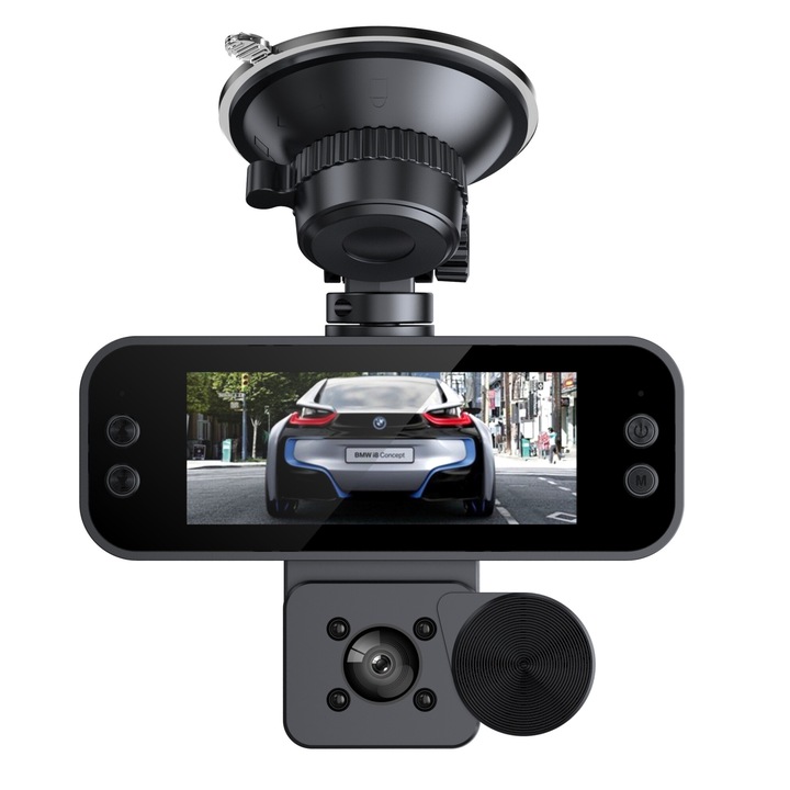 Camera video auto DVR, EM-S5, 3 lentile - 360° vizibilitate completa, 1920x1080 px, Display 8 cm, Night Vision, WiFi