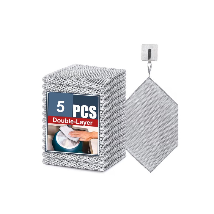 Laveta abraziva set 5 Buc, reutilizabila, universala, rezistenta la uzura, indeparteaza grasimea si murdaria, Nu deteriorizeaza materialele