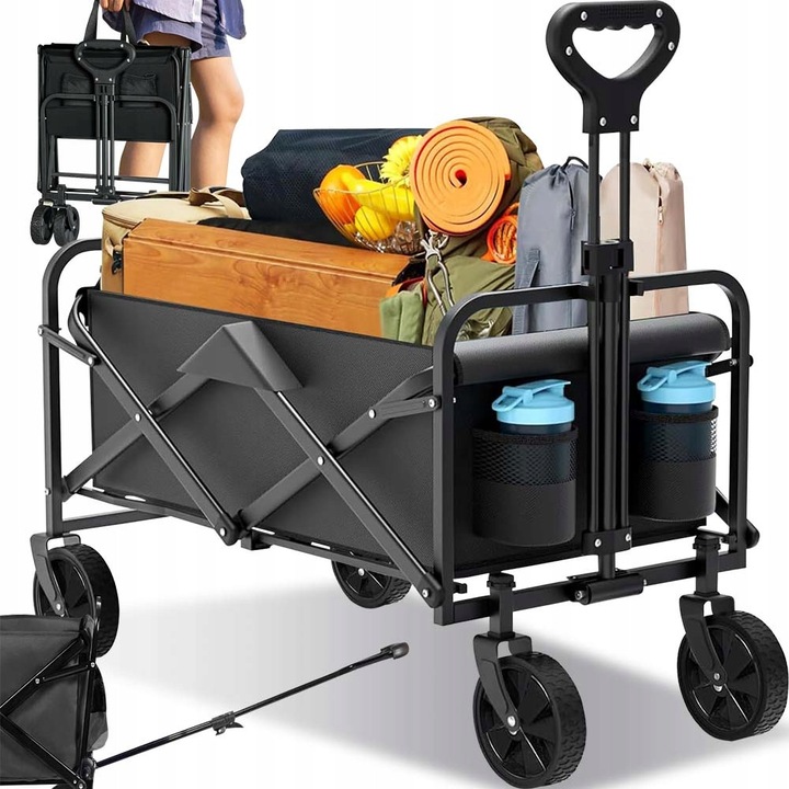 Carucior de transport Stazer Carrier, 200 kg, negru, 50x73cm (pliat), 97x92x55cm (desfacut)