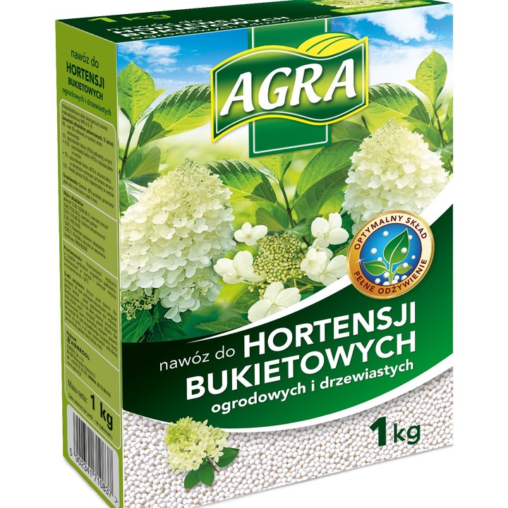Ingrasamant pentru hortensii AGRA 1KG, granulat, continut ridicat de potasiu, utilizare de la martie la august