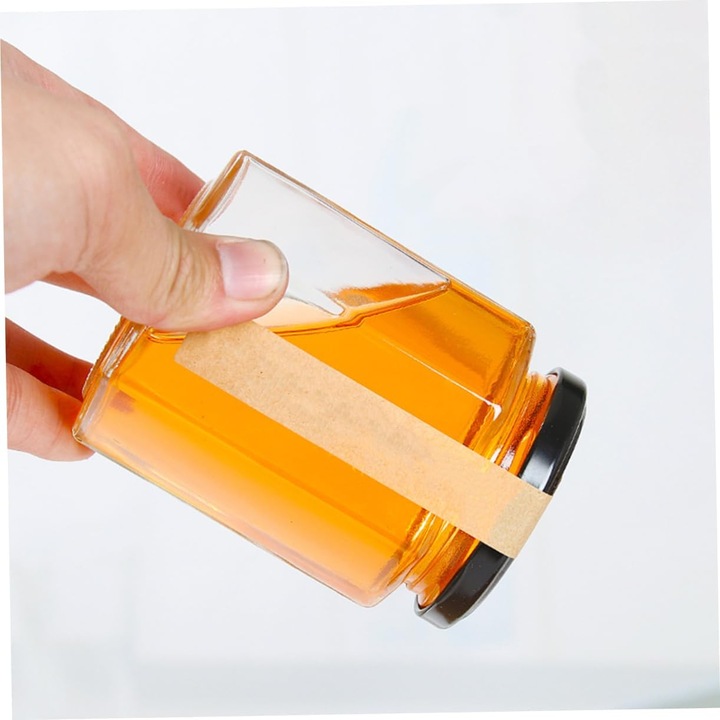 Borcan cu capace cu surub, Omelivon, sticla/metal, pentru condimente/gem/confiture/miere, 180ml, Transparent