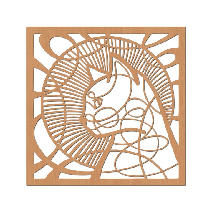 Decoratiune Perete Lemn, Pisica Panglica, 55 x 55 cm, Fag