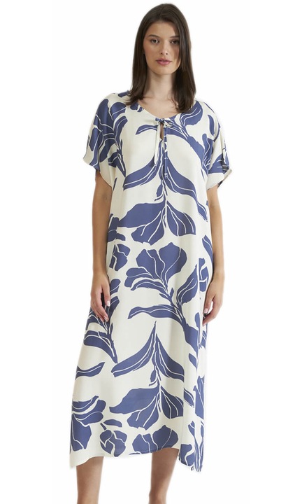 Rochie lunga pentru dama Harmony, viscoza, alb/albastru