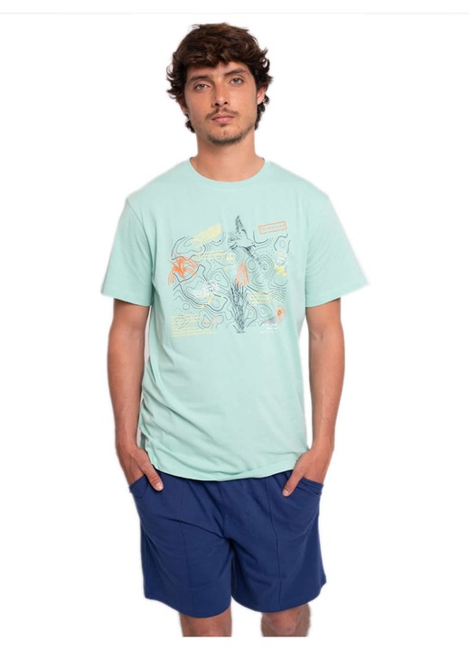 Pijamale barbati Muydemi, set tricou si pantaloni scurti Bermuda