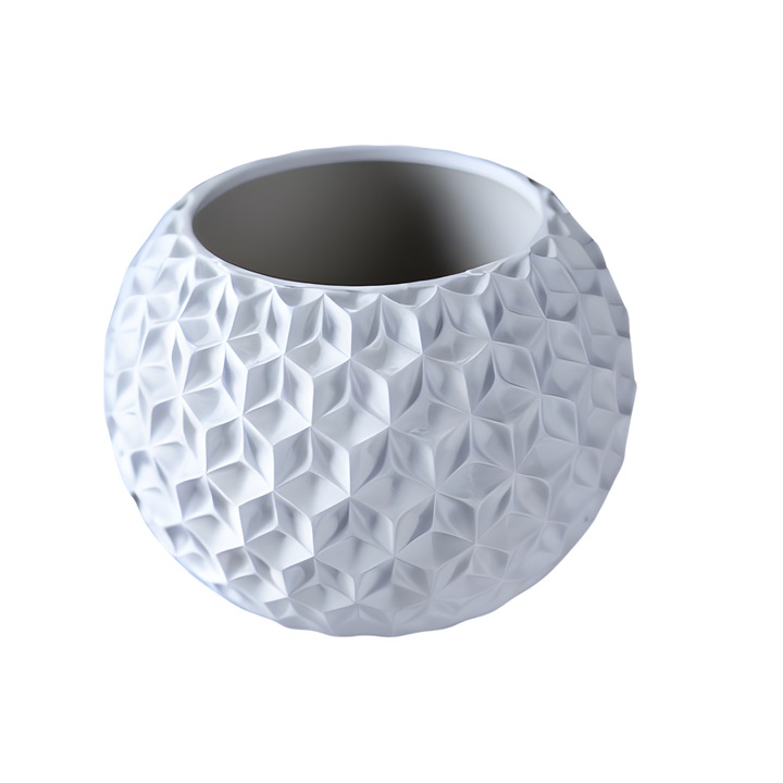 Ghiveci de flori 3d Orbix rotund 15 x 12.5 cm, Culoare Alb