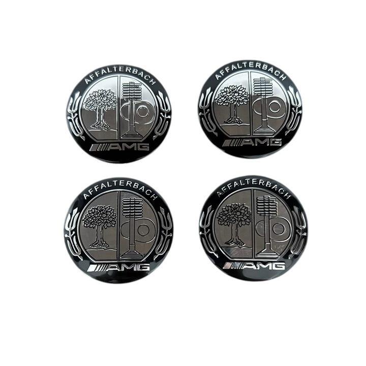 4 darabos Mercedes Affalterbach AMG öntapadós, 56 mm-es alumínium kerékborítás emblémák készlet, fekete színben