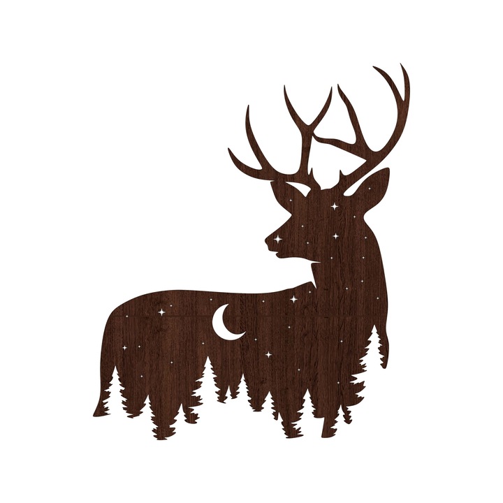 Decoratiune Perete, Lemn, Cerb in Noapte, 55 x 65 cm
