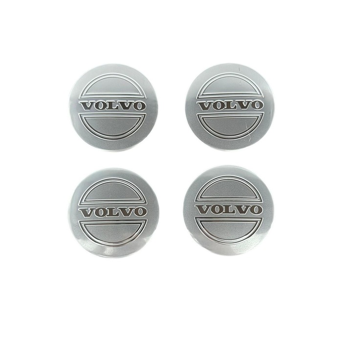 Комплект от 4 самозалепващи се стикера Volvo Silver от ламарина (алуминий) с емблеми 56 мм за капаци на джанти