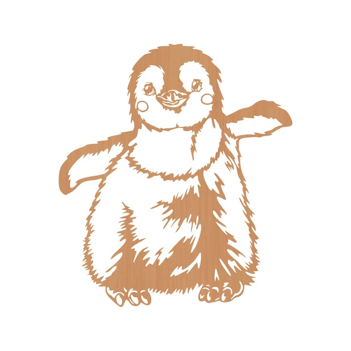 Decoratiune Perete Lemn, Pinguinul Zbarlit, 58 x 65 cm, Fag