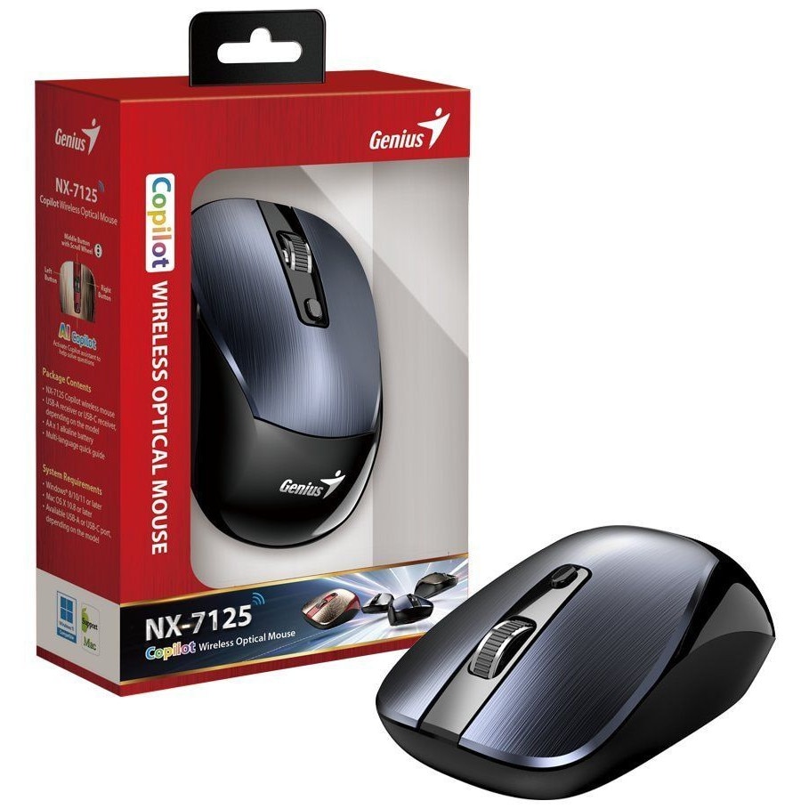 Mouse wireless Genius NX-7125, 1200DPI, Gri metalic - eMAG.ro