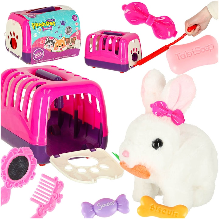 Интерактивно зайче с аксесоари, бяло, 17x18см, комплект с транспортна чанта