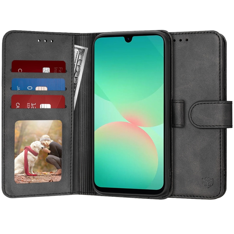 Husa pentru Samsung Galaxy A26 5G, SKYDDAR INNOVATION, Elite Book, tip carte, cu Portofel Interior, Antisoc, Negru, set cu sticker