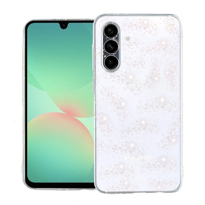 Husa pentru Samsung Galaxy A26 5G, SKYDDAR INNOVATION, Shine, din Silicon TPU cu Sclipici, Design Elegant si Ultra Subtire, Transparenta, set cu sticker
