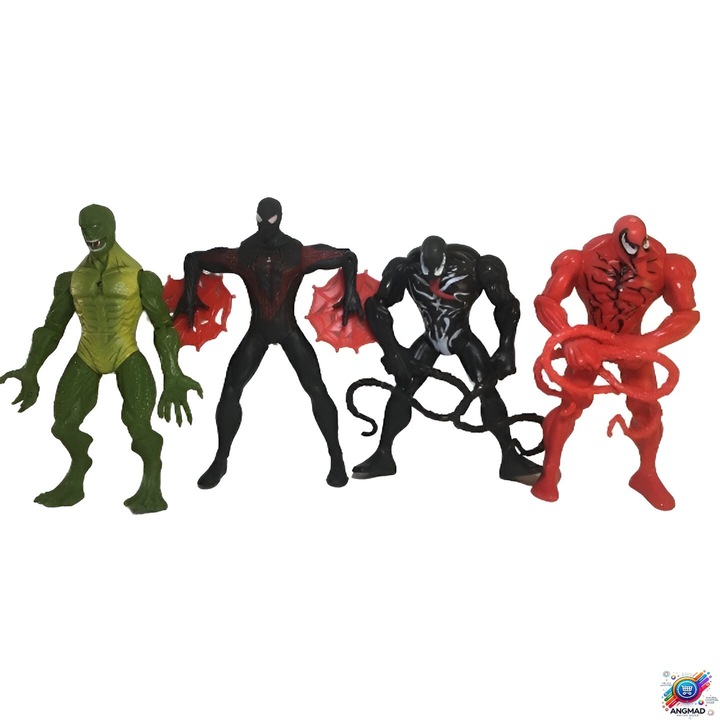 Set ANGMAD, 4 Figurine personaje din Venom vs Spiderman, articulate, led, 16cm inaltime, realizate din plastic sigur non toxic, multicolor, 3ani+