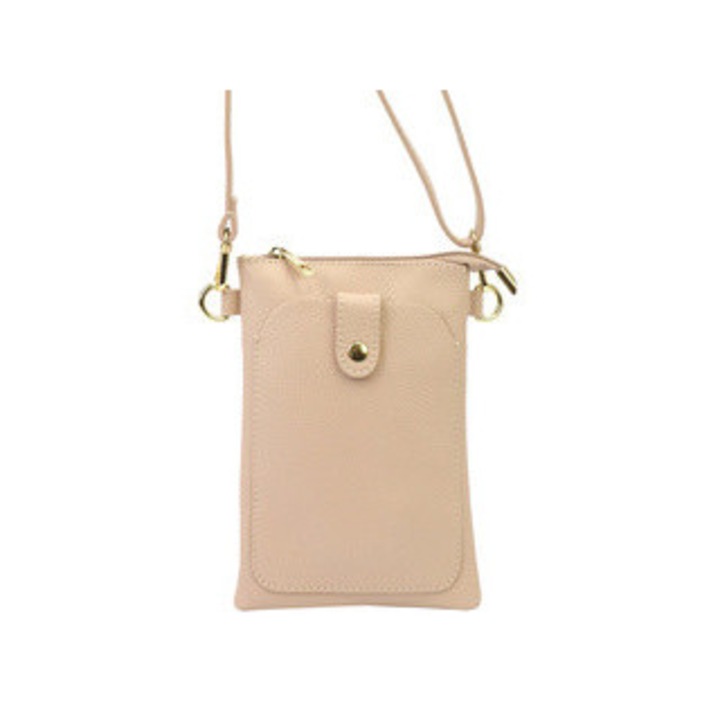 Etui pentru telefon dama Vera Pelle Luka, piele naturala, roz, dimensiuni 14x21x3.5cm, cu bratara reglabila