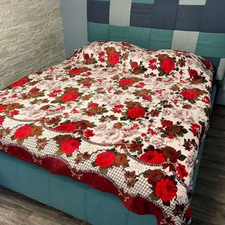 Patură cocolino pufoasă florală, 200x230cm, microfibra, 240gr/m2