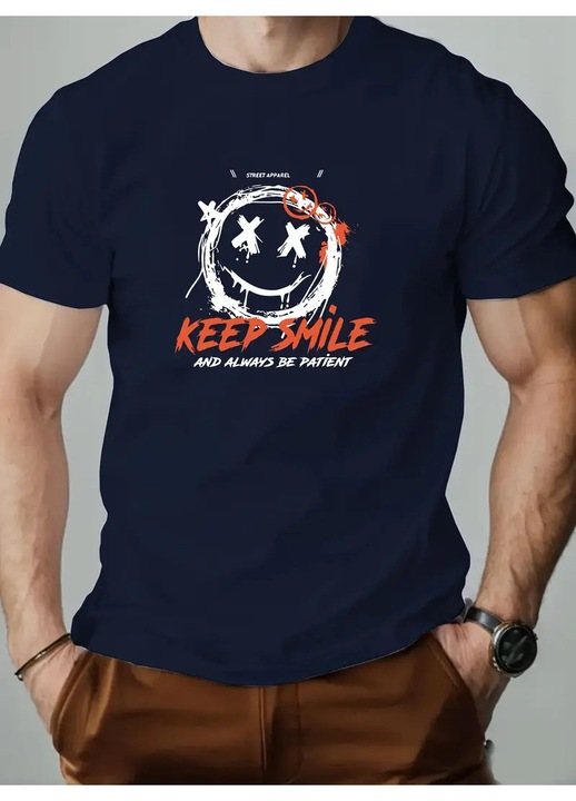 Мъжка тениска PARUNIV, Keep Smile, тъмносин, L