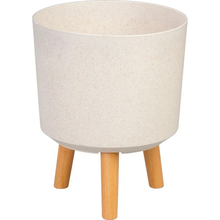 Ghiveci plastic cu 3 picioare pentru flori, WhiteWheat, capacitate 15.5 litri, 30x37 cm