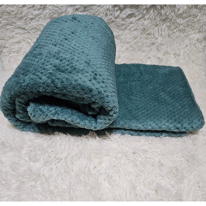 Patura Lux Cocolino Gofrata, UNI, 200 x 230 cm, Poze Reale, Turcoaz