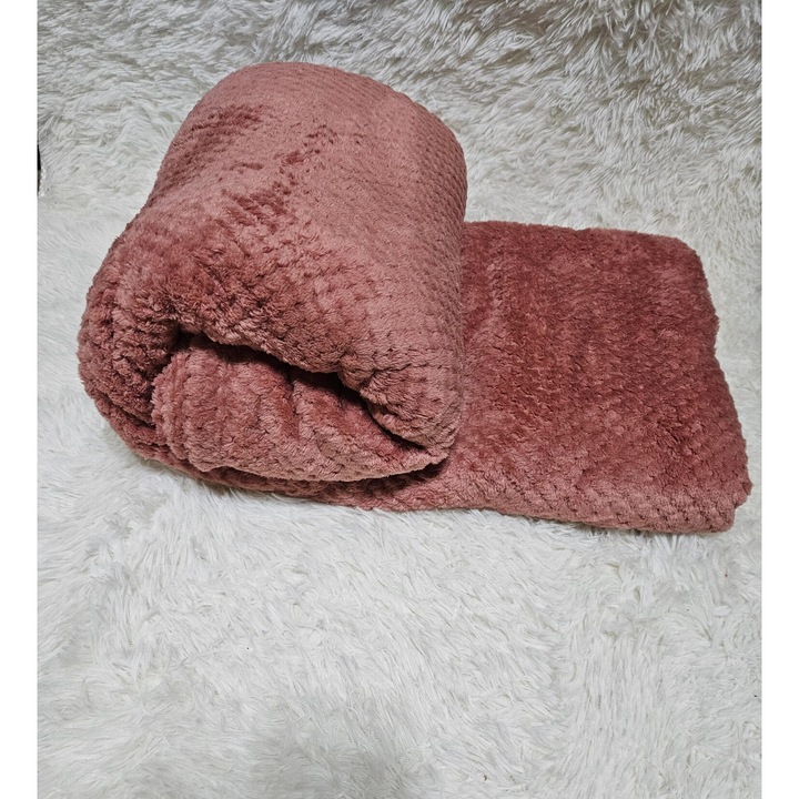 Patura Lux Cocolino Gofrata, UNI, 200 x 230 cm, Poze Reale, Roz