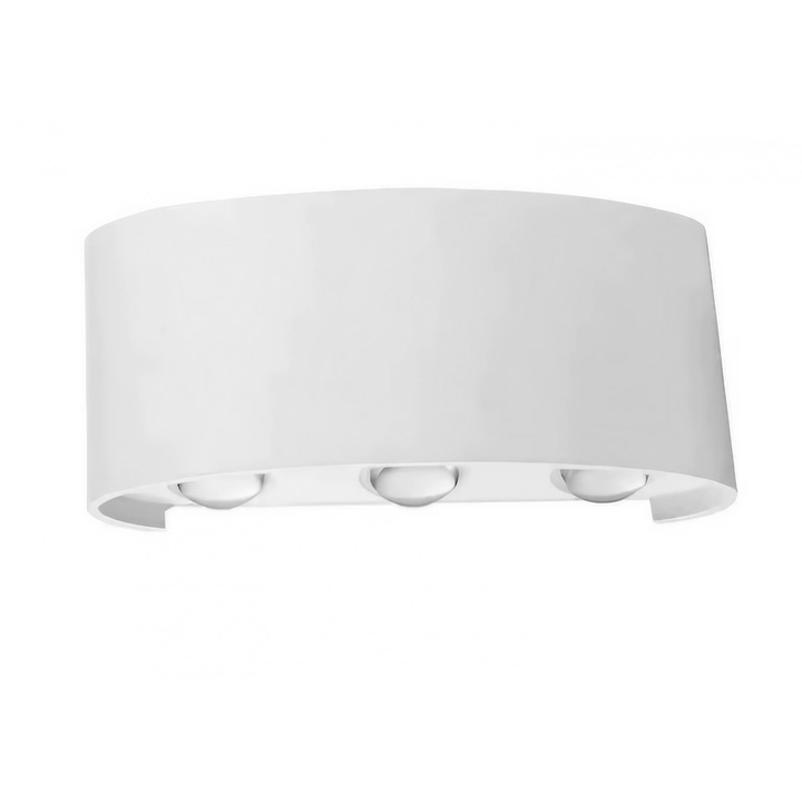 Aplica pentru perete, interior/exterior, rezistenta la umezeala ip65, 8 w, lumina calda, aluminiu, 22 x 8 cm, alb
