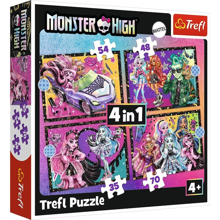 Пъзел Trefl 4в1 Monster High - Електризиращ ден