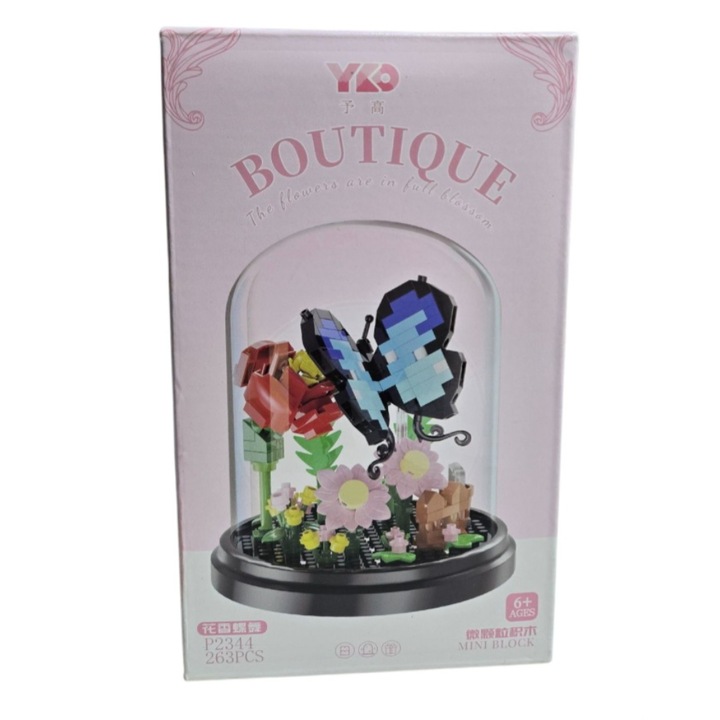 Set de constructie flori si fluturas 263 piese, bol din plastic, multicolor