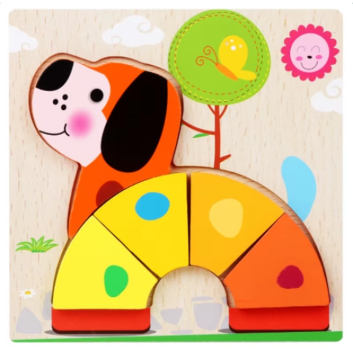 Montessori Happy Peg Family 3D kirakó, színes kiskutya, oktatójáték 2-6 éves gyermekeknek