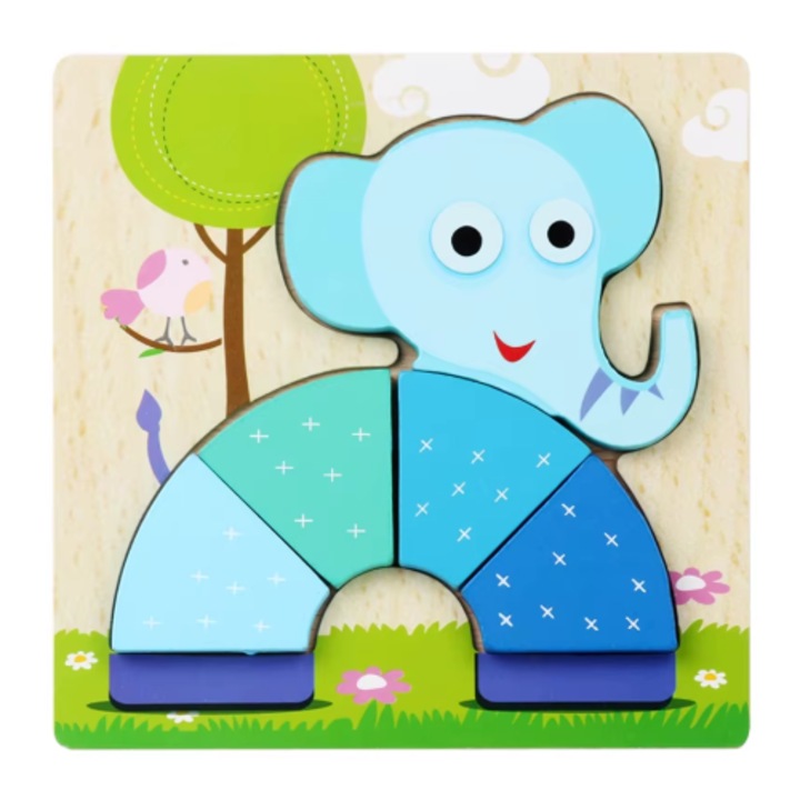 Montessori Happy Peg Family 3D kirakó, színes elefánt, oktatójáték 2-6 éves gyermekeknek