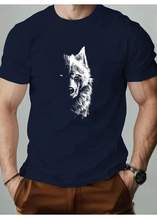 Tricou barbati, Wolf Head, Lup, Bleumarin inchis